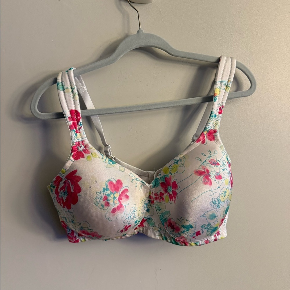Comfort Choice Floral T-Shirt Bra 40C White Multicolor Full Coverage Underwire